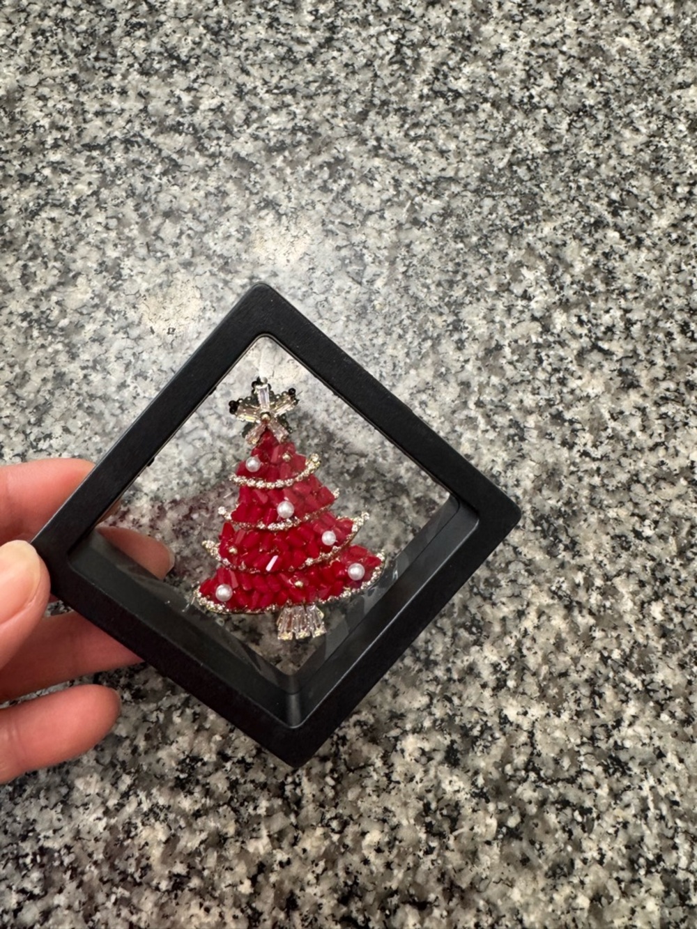 Red Crystal Christmas Tree Brooch - Women's Holiday Jewelry